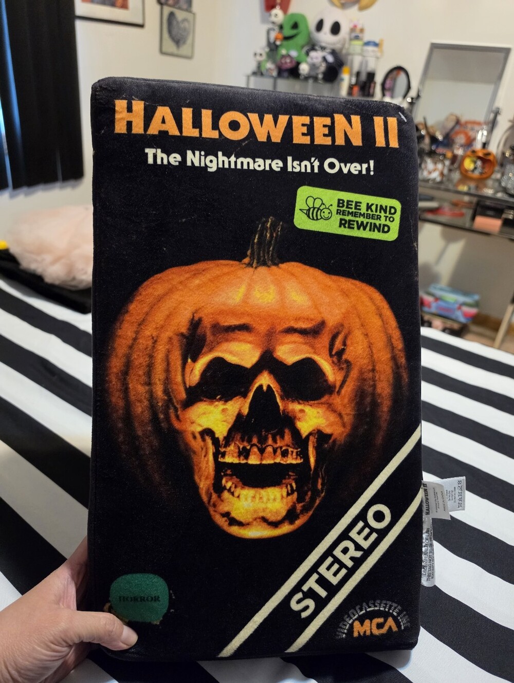Halloween II VHS Style Decorative Pillow - Black & Orange